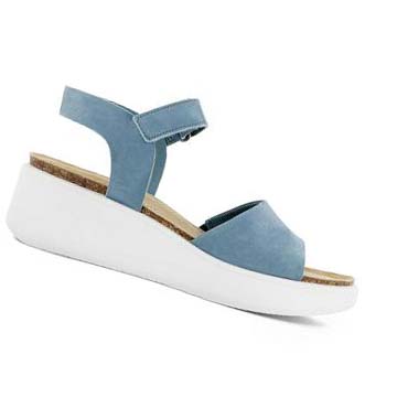 Women's Ecco Flowt Wedge Cork Sandals Turquoise | USA 186OKI